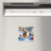 Skye Terrier läuft im Schnee mit Weihnachtsmütze Magnet (In Situ (Geschirrspüler))