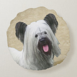 Skye Terrier-Malerei - niedliche ursprüngliche Rundes Kissen