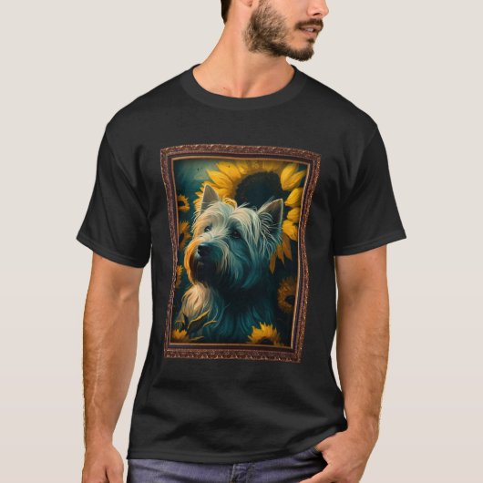 Skye Terrier Malerei Sonnenblumen Blume Mama Fraue T-Shirt (Vorderseite)