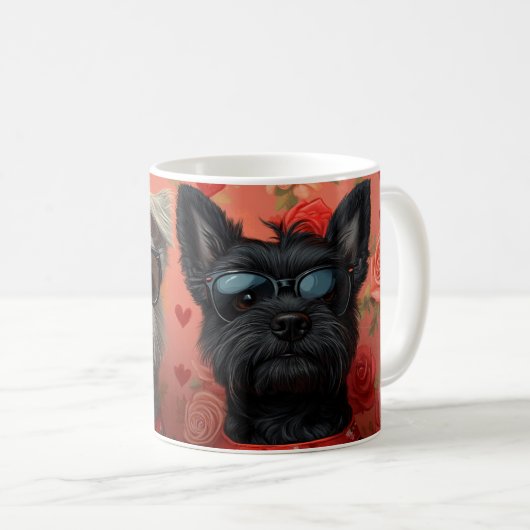 Skye Terrier mit Herz-Rose Valentinstag Kaffeetasse (VorderseiteRechts)