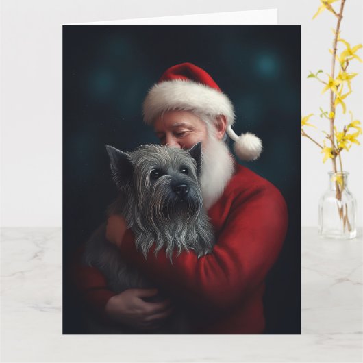 Skye Terrier mit Weihnachtsmann Weihnachten Karte (Gelbe Blume)
