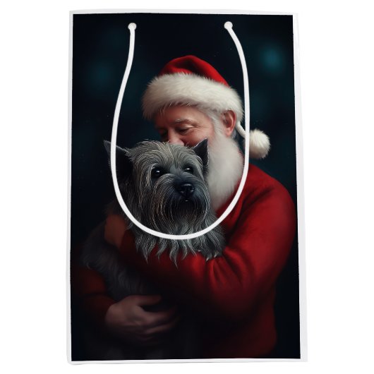 Skye Terrier mit Weihnachtsmann Weihnachten Mittlere Geschenktüte (Vorderseite)