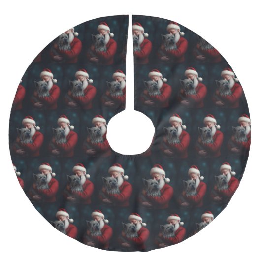 Skye Terrier mit Weihnachtsmann Weihnachten Polyester Weihnachtsbaumdecke (Vorderseite)