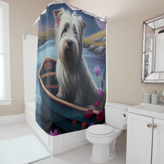 Skye Terrier on a Paddle: Ein Landschaftliches Abe Duschvorhang (Beispiel)