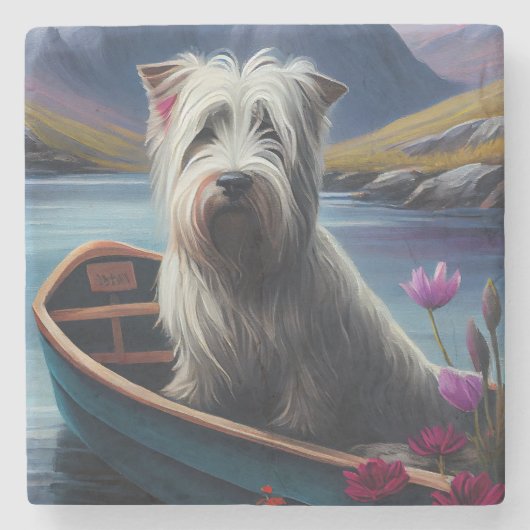 Skye Terrier on a Paddle: Ein Landschaftliches Abe Steinuntersetzer (Vorderseite)