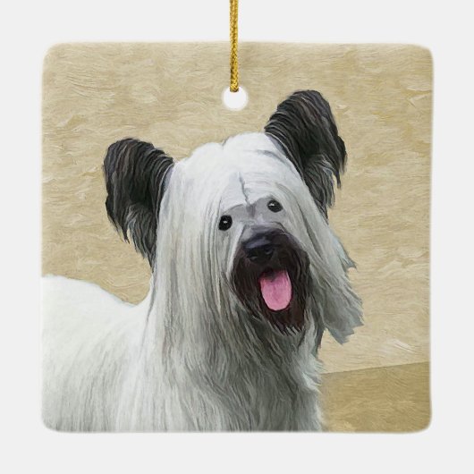 Skye Terrier Painting - Niedliche Original Dog Art Keramikornament (Rückseite)