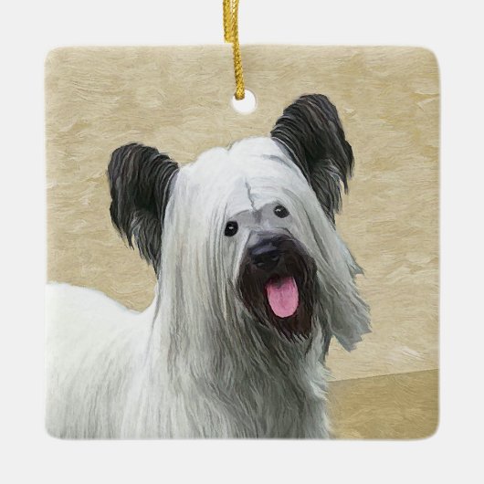 Skye Terrier Painting - Niedliche Original Dog Art Keramikornament (Vorderseite)