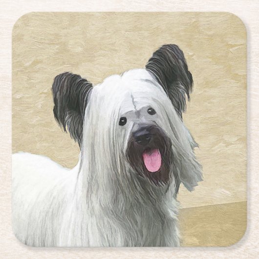 Skye Terrier Painting - Niedliche Original Dog Art Rechteckiger Pappuntersetzer (Vorderseite)