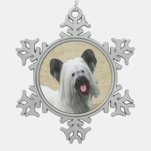 Skye Terrier Painting - Niedliche Original Dog Art Schneeflocken Zinn-Ornament