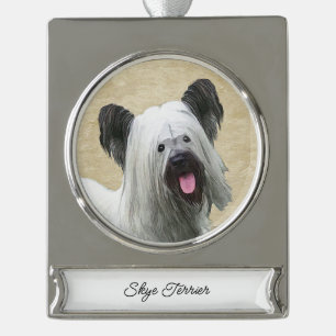 Skye Terrier Painting - Niedliche Original Hunde K Banner-Ornament Silber