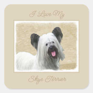 Skye Terrier Painting - Niedliches Original Hunde Quadratischer Aufkleber