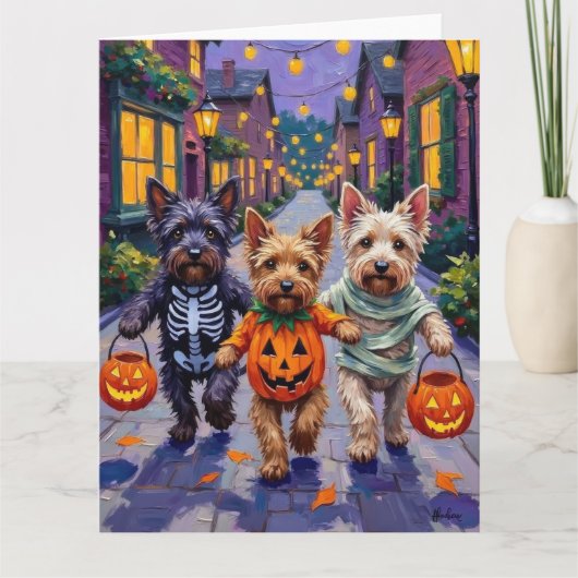 Skye Terrier Trick-or-Treating Halloween Costumes Karte (Vorderseite)