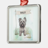 Skye Terrier Watercolor Personalized Dog Ornament Aus Metall (Links)