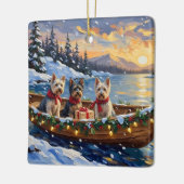 Skye Terrier Weihnachtsboot-Feiertag Keramikornament (Links)