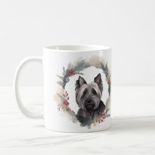 Skye Terrier Weihnachtskranz Festiver Hund Kaffeetasse (Links)