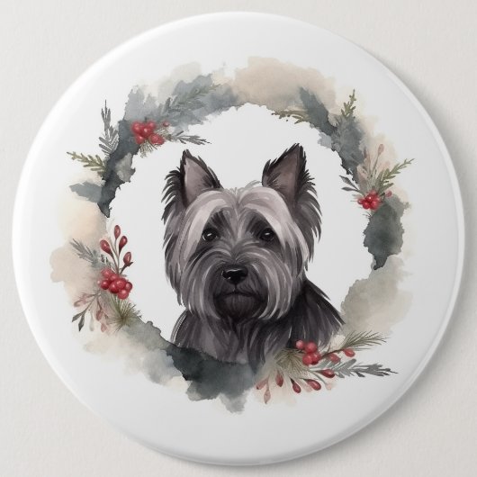 Skye Terrier Weihnachtsmann Festliche Jungfrau Button (Vorderseite)