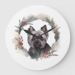 Skye Terrier Weihnachtsmann Festliche Jungfrau Große Wanduhr
