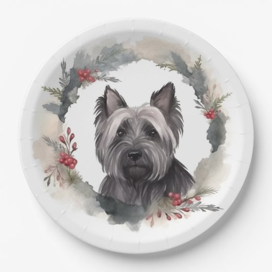 Skye Terrier Weihnachtsmann Festliche Jungfrau Pappteller (Vorderseite)