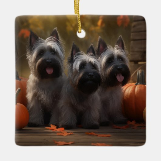 Skye Terrier Welpe Autumn Delight Pumpen Keramikornament (Vorderseite)