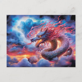 Skyfire Surge – Chinese Airbrush Dragon in Clouds  Postkarte