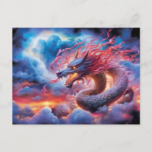 Skyfire Surge – Chinese Airbrush Dragon in Clouds Postkarte (Vorderseite)