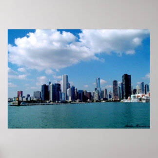 Skyline-Ansicht von Chicago von Navy Pier Poster