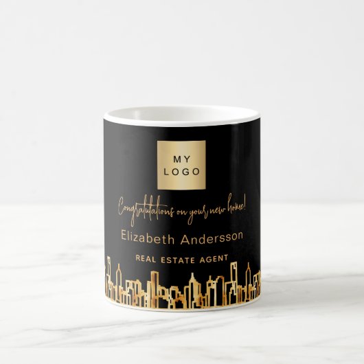 Skyline-Anwesen-Logo der Stadt Schwarzes Gold Kaffeetasse (Mittel)