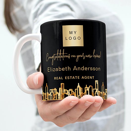 Skyline-Anwesen-Logo der Stadt Schwarzes Gold Kaffeetasse
