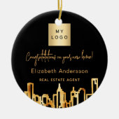 Skyline-Anwesen-Logo der Stadt Schwarzes Gold Keramik Ornament (Vorne)