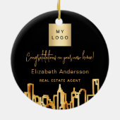 Skyline-Anwesen-Logo der Stadt Schwarzes Gold Keramik Ornament (Hinten)