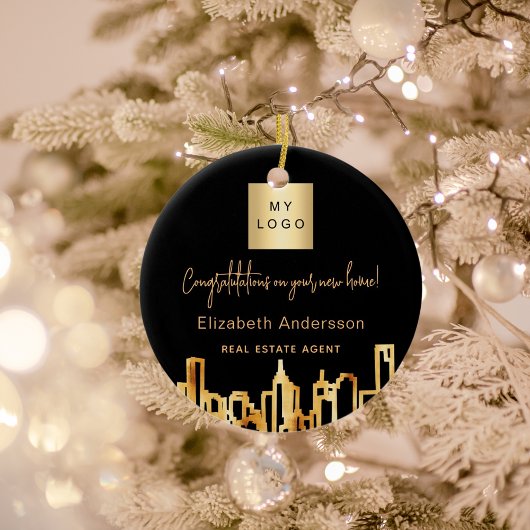 Skyline-Anwesen-Logo der Stadt Schwarzes Gold Keramik Ornament