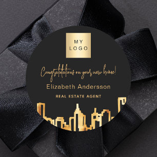 Skyline-Anwesen-Logo der Stadt Schwarzes Gold Runder Aufkleber