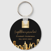 Skyline-Anwesen-Logo der Stadt Schwarzes Gold Schlüsselanhänger (Vorderseite)