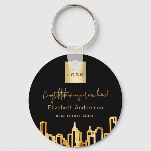 Skyline-Anwesen-Logo der Stadt Schwarzes Gold Schlüsselanhänger (Vorderseite)