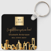 Skyline-Anwesen-Logo der Stadt Schwarzes Gold Schlüsselanhänger (Rückseite)