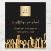 Skyline-Anwesen-Logo der Stadt Schwarzes Gold Weinetikett (Einzelnes Label)