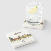 Skyline Austins Texas SG-Safari Büffelleder Steinuntersetzer (Seitenansicht)