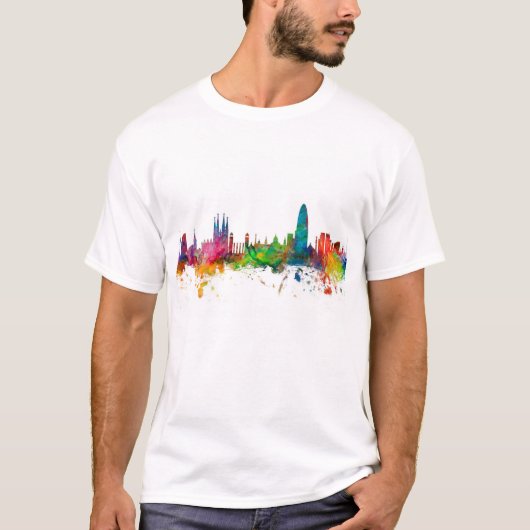 Skyline Barcelonas Spanien T-Shirt (Vorderseite)