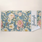 Skyline Blue Retro Floral Shadow Letters Strandtuch (Vorderseite)