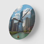 Skyline Chicago Runde Wanduhr (Winkel)