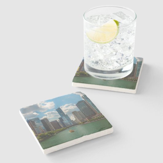 Skyline Chicago Steinuntersetzer (Seitenansicht)