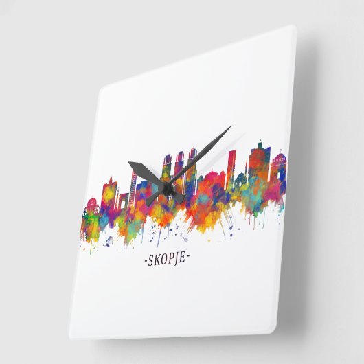 Skyline der Republik Mazedonien Quadratische Wanduhr (Winkel)