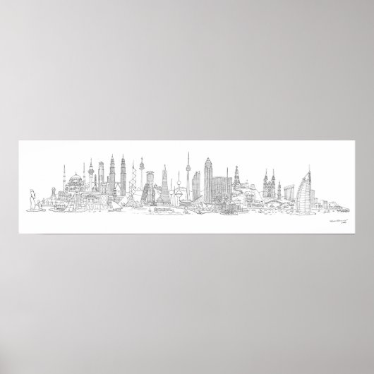 Skyline der Welt (schwarz + weiß) Poster (Vorne)