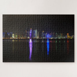 Skyline des beleuchteten Doha, Katar in der Nacht Puzzle