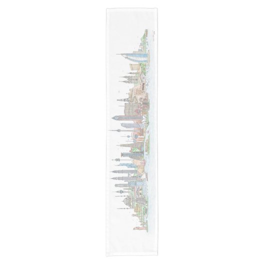 Skyline des World Table Runner Kurzer Tischläufer (Vorderseite)