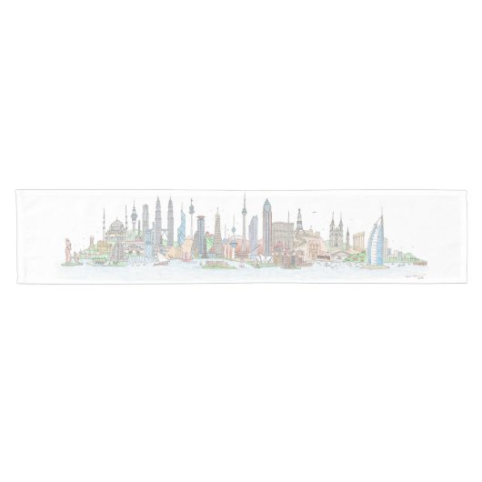 Skyline des World Table Runner Kurzer Tischläufer (Horizontal)
