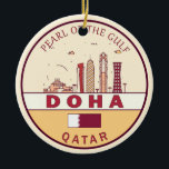 Skyline-Emblem in Doha-Katar Keramik Ornament<br><div class="desc">Doha minimalistisch,  bunt Kunstdesign mit Denkmälern und Sehenswürdigkeiten der Stadt in Katar.</div>