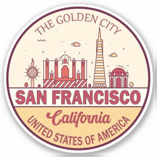 Skyline Emblem in San Francisco, Kalifornien Aufkleber (Vorderseite)