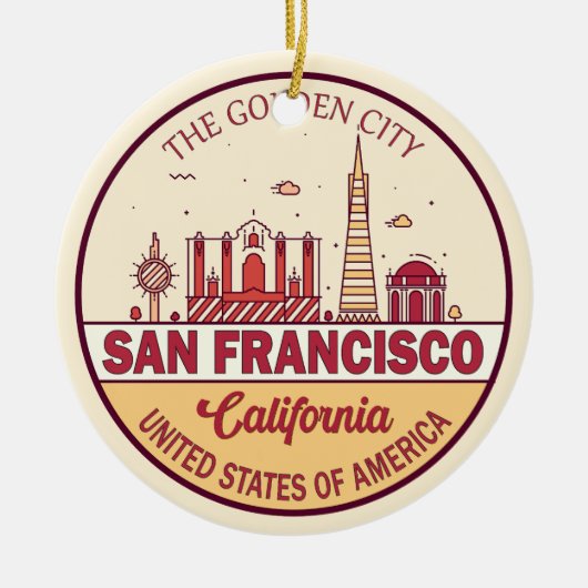 Skyline Emblem in San Francisco, Kalifornien Keramik Ornament (Vorne)