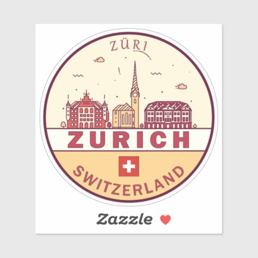 Skyline-Emblem Zürich Schweiz Aufkleber (Blatt)